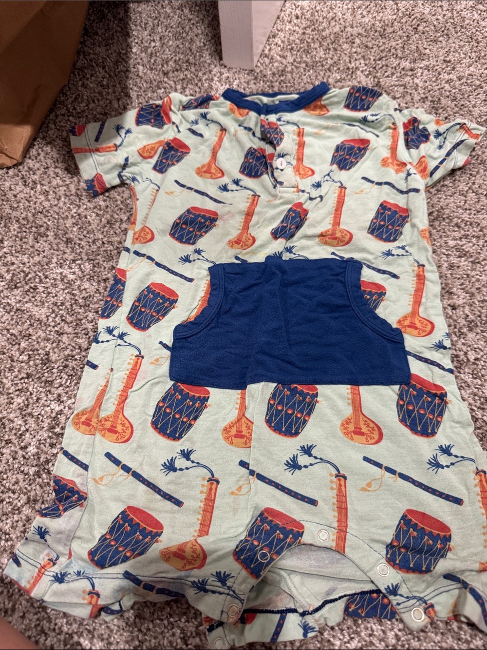 Kickee Pants Blue & Orange Drum-Print Pajama Romper